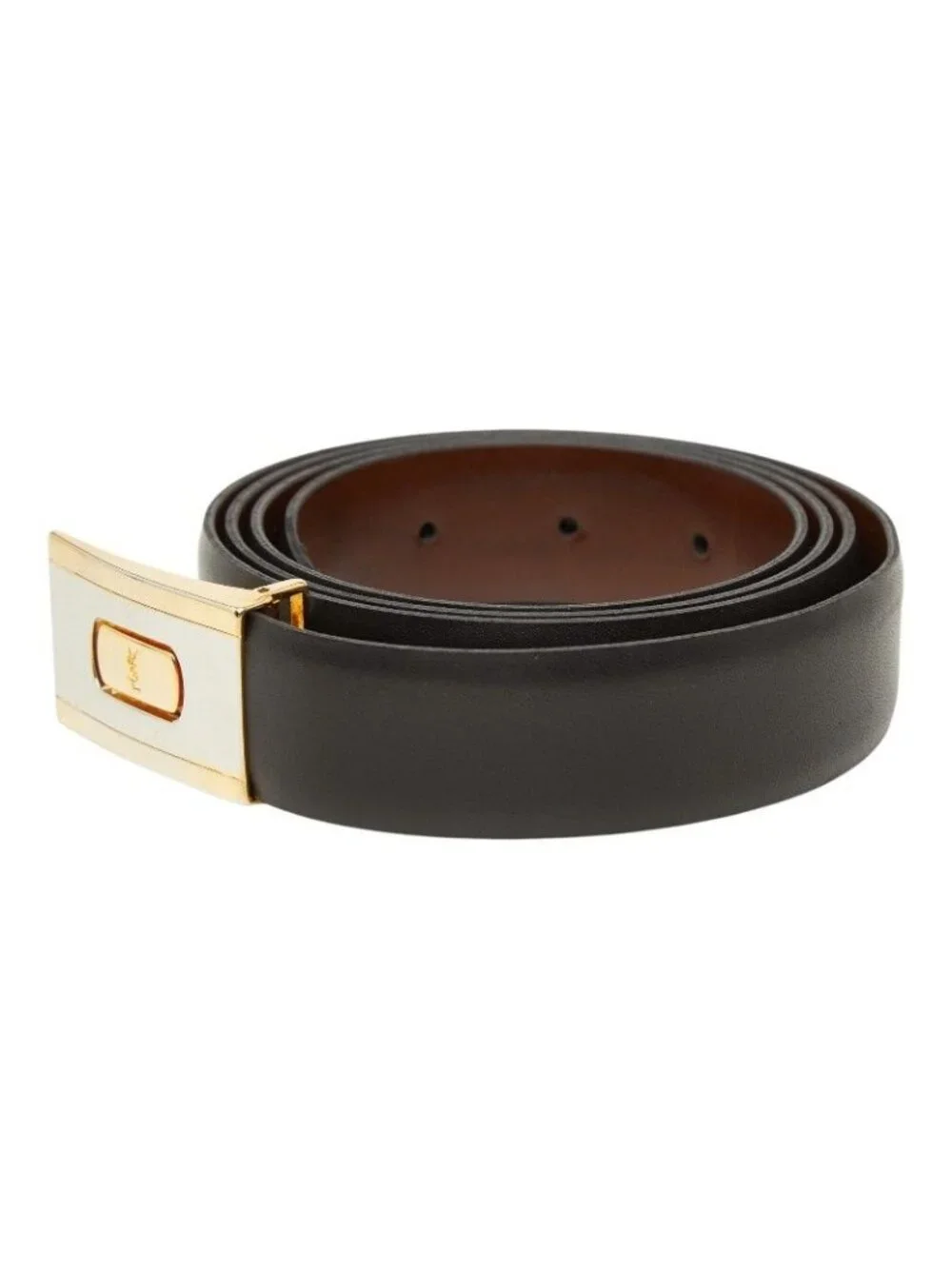 Saint Laurent Vintage Logo Belt Black Brown Leather Plated
